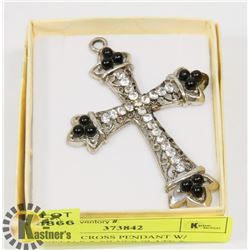 VINTAGE CROSS PENDANT W/ CRYSTALS & SILVER PLATE &