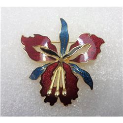14)  VINTAGE ENAMELED IRIS BROOCH