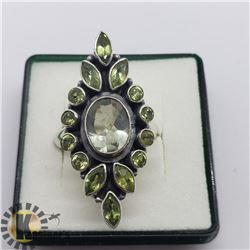 SILVER GREEN AMETHYST PERIDOT RING
