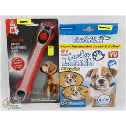 NEW LED DOG COLLAR SOLD WITH NEW 2 IN 1 RETRACTABLE