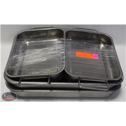 4 ASSORTED STAINLESS STEEL ROASTING PANS W/ 2