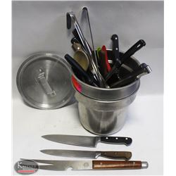 LOT OF 2 SOUP INSERTS W/ ASSORTED KNIVES, KITCHEN
