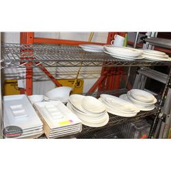 LOT OF ASSORTED WHITE DISHES AND SERVING PLATES.