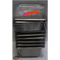 SIX 1/6 SIZE STAINLESS STEEL INSERTS W/ 6 LIDS