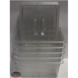 LOT OF 5 CAMBRO 1/2 SIZE FOOD INSERTS W/ LIDS