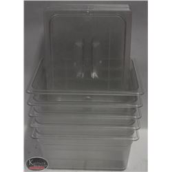 LOT OF 5 CAMBRO 1/2 SIZE FOOD INSERTS W/ LIDS