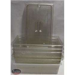 LOT OF 6 CAMBRO FULL SIZE STORAGE PANS W/ 4 LIDS