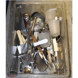 LARGE TOTE OF COMMERCIAL UTENSILS-ON CHOICE