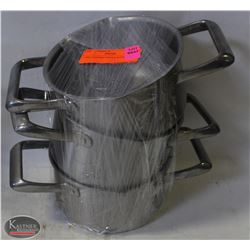 3 TWO HANDLE SAUCE POTS. ON CHOICE