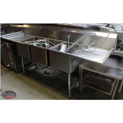 S/S 3-WELL SINK W/ DUAL RUNOFF, W/ PRE-RINSE &