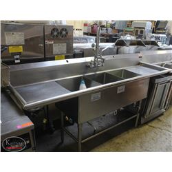 3-WELL S/S COMMERCIAL SINK W/ DUAL-RUNOFF & MINI-