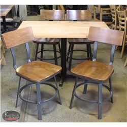 LAMINATED WOOD TOP TABLE W/ 4 WOODEN CHAIRS