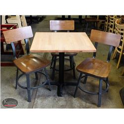 LAMINATED WOOD TOP TABLE W/ 3 WOODEN CHAIRS