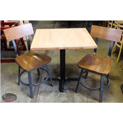 LAMINATED WOOD TOP TABLE W/ 2 WOODEN CHAIRS