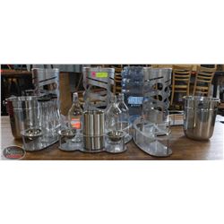 3 BOTTLE SERVICE SETS AND 2 S/S ICE BUCKETS