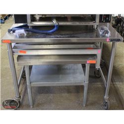 WASSERTROM S/S PREP-TABLE ON CASTORS W/ BACKSPLASH