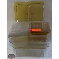 LOT OF 6  ASSORTED POLYCARB INSERTS W/ LIDS