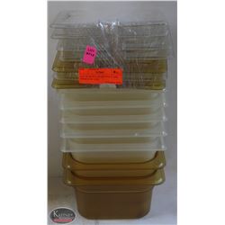 LOT OF SEVEN 1/6 SIZE POLYCARB INSERTS W/ LIDS