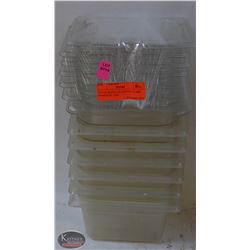 LOT OF SEVEN 1/6 SIZE POLYCARB INSERTS W/ LIDS