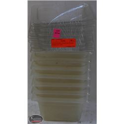 LOT OF SEVEN 1/6 SIZE POLYCARB INSERTS W/ LIDS