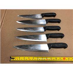 USED SHARPENED KNIVES BLACK HANDLE  - LOT OF 5