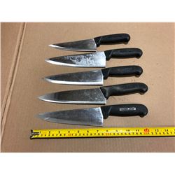 USED SHARPENED KNIVES BLACK HANDLE - LOT OF 5