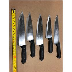 USED SHARPENED KNIVES BLACK HANDLE - LOT OF 5