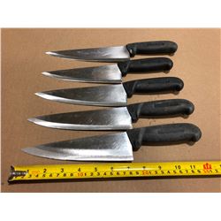 USED SHARPENED KNIVES BLACK HANDLE - LOT OF 5