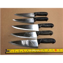USED SHARPENED KNIVES BLACK HANDLE - LOT OF 5