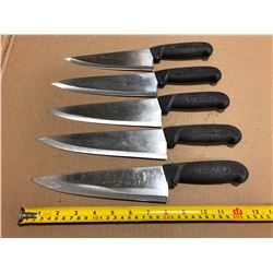 USED SHARPENED KNIVES BLACK HANDLE  - LOT OF 5