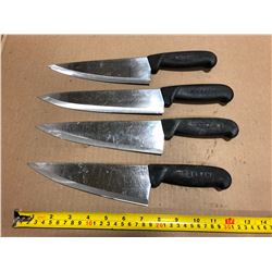 USED SHARPENED KNIVES BLACK HANDLE  - LOT OF 4