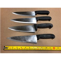 USED SHARPENED KNIVES BLACK HANDLE  - LOT OF 4