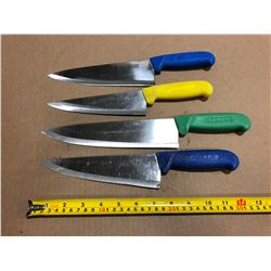 USED SHARPENED KNIVES COLOR HANDLES - LOT OF 4