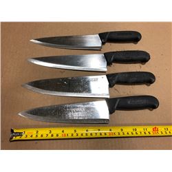 USED SHARPENED KNIVES BLACK HANDLE  - LOT OF 4
