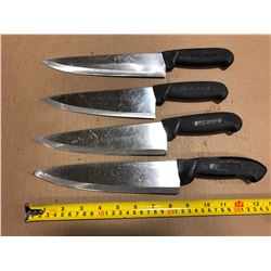 USED SHARPENED KNIVES BLACK HANDLE  - LOT OF 4