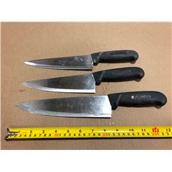 USED SHARPENED KNIVES BLACK HANDLE - LOT OF 3