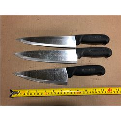 USED SHARPENED KNIVES BLACK HANDLE  - LOT OF 3