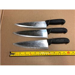 USED SHARPENED KNIVES BLACK HANDLE K - LOT OF 3