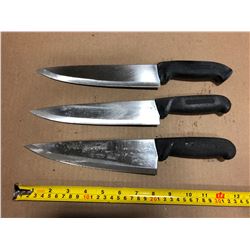 USED SHARPENED KNIVES BLACK HANDLE  - LOT OF 3