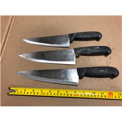 USED SHARPENED KNIVES BLACK HANDLE  - LOT OF 3