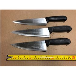 USED SHARPENED KNIVES BLACK HANDLE  - LOT OF 3