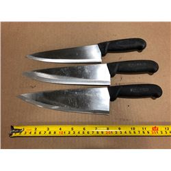 USED SHARPENED KNIVES BLACK HANDLE  - LOT OF 3