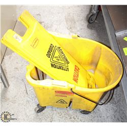 RUBBERMAID MOP BUCKET W/ WET FLOOR SIGN