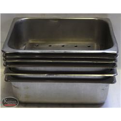 LOT OF SIX 1/2 SIZE S/S INSERTS W/ 3 DRIP TRAYS