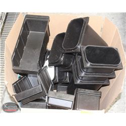 BOX OF BLACK STACKING STORAGE BINS SOLD W/