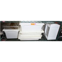 SHELF CONTENTS INCL: 12 RUBBERMAID STORAGE TOTS,