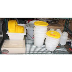 SHELF CONTENTS INCL: 12 RUBBERMAID STORAGE BINS