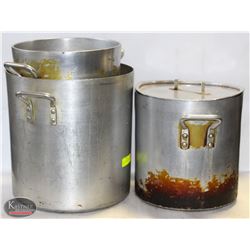 LOT OF 3 ALUMINUM STOCK POTS W/ 1 LID