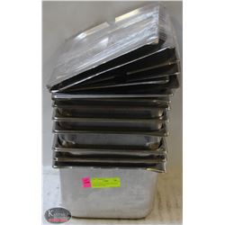 LOT OF SEVEN 1/2 SIZE STAINLESS STEEL WITH LIDS.