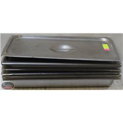 LOT OF 8 FULLSIZE STAINLESS STEEL INSERTS W/ 2 LID